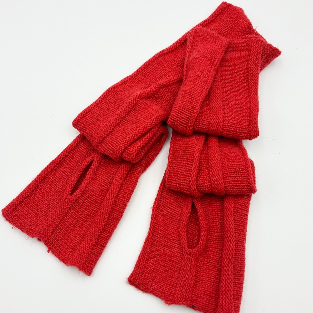 Wool and Cashmere Blended Orange Knit Fingerless “Elbow High” Chic Unisex Gloves